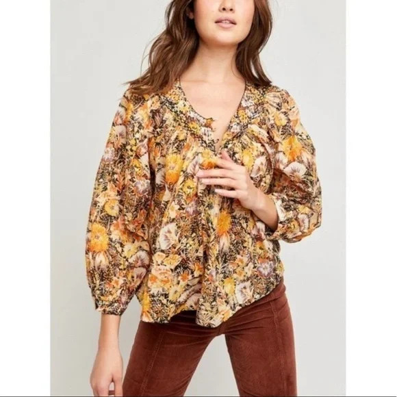 Free People Cool Meadow Printed Top in Midnight Combo Medium - Picture 2 of 13